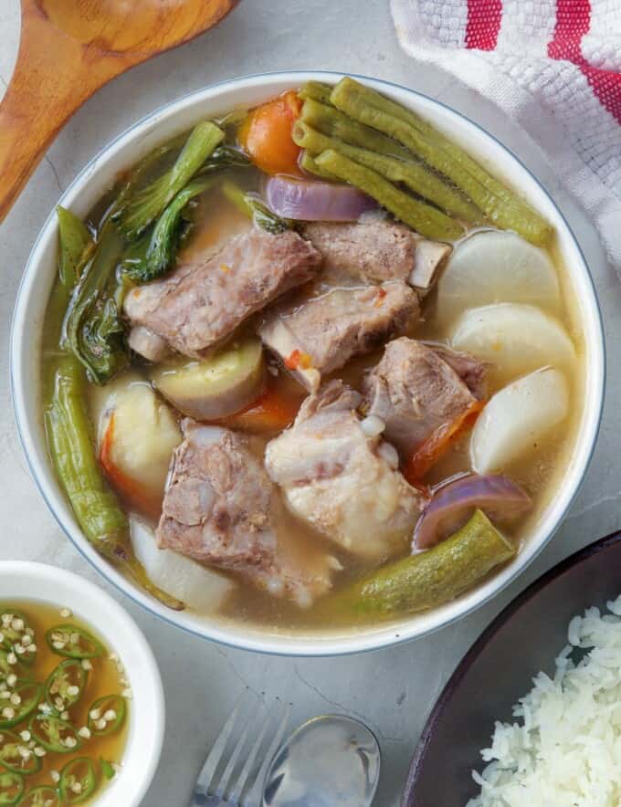 pork sinigang in a serving bowl