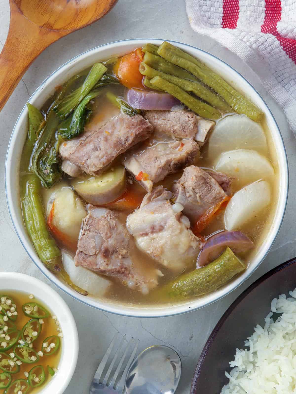 pork sinigang in a serving bowl