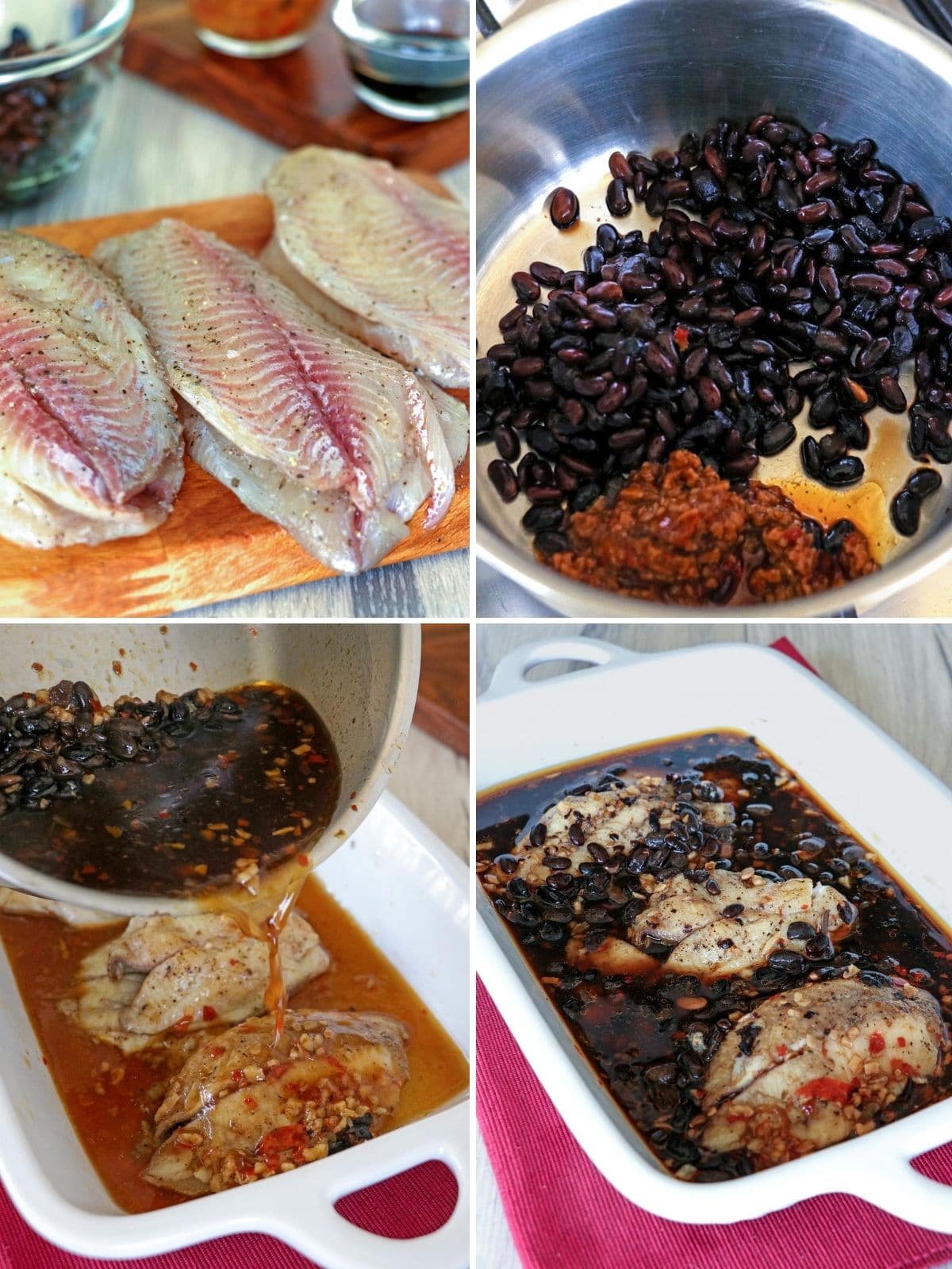 preparing tilapia with black beans and garlic sauce to bake