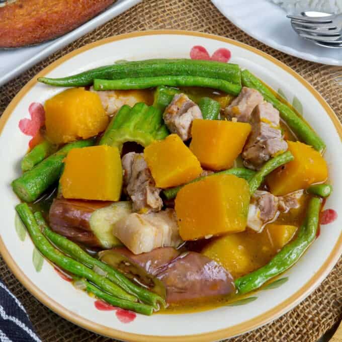 Pinakbet Tagalog in a white serving bowl