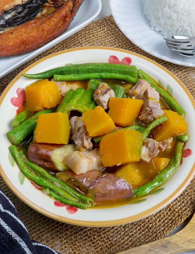 Pinakbet Tagalog in a white serving bowl