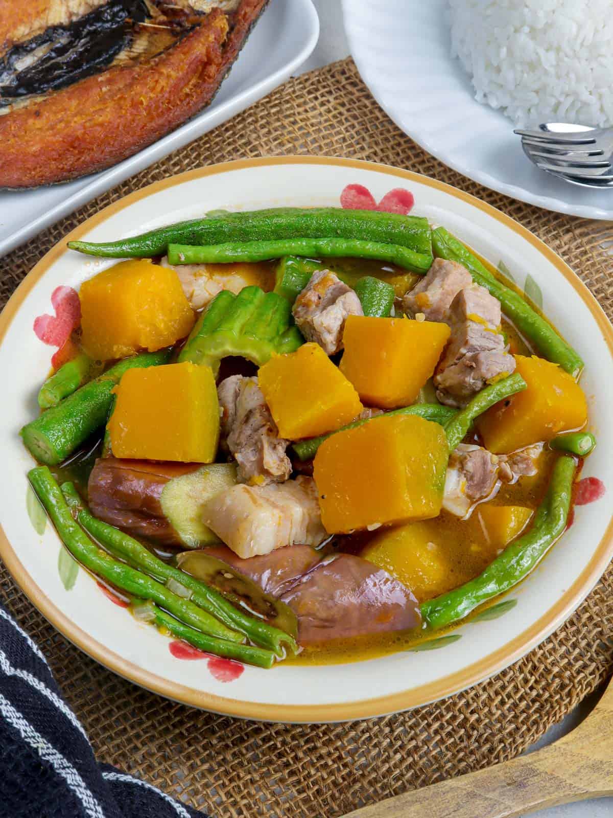 Pinakbet Tagalog in a white serving bowl