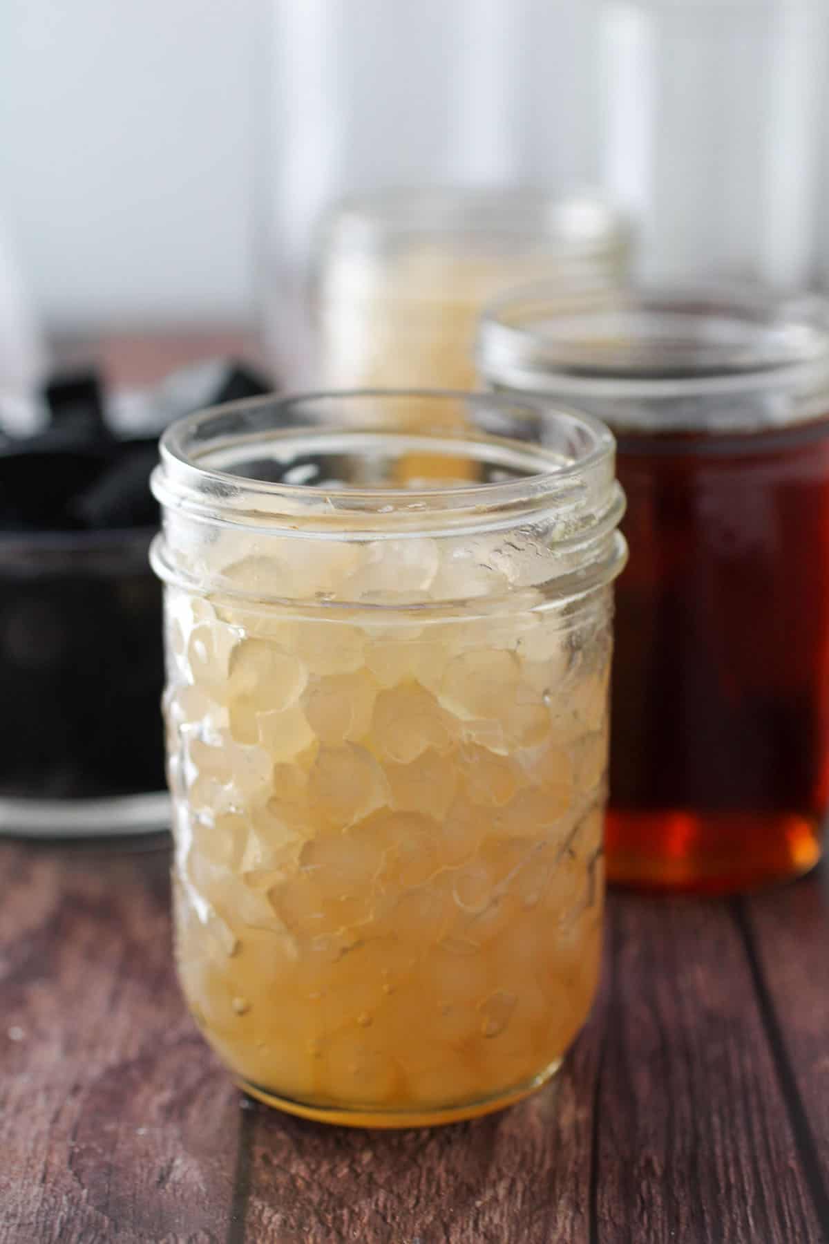 cooked sago in a mason jar