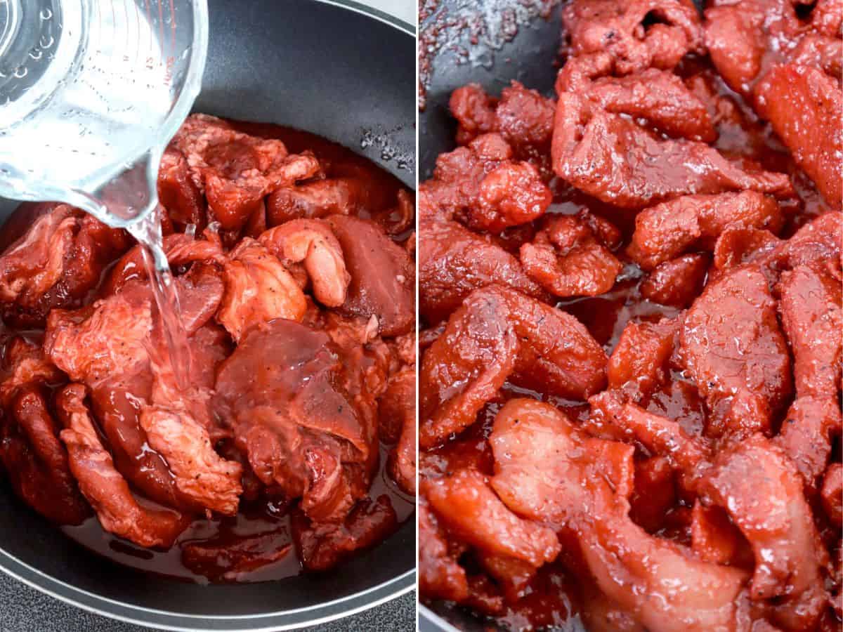 cooking tocinong baboy in a pan.