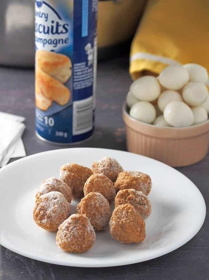 Frozen meatballs, biscuit dough and eggs are used to create these steamy buns. 