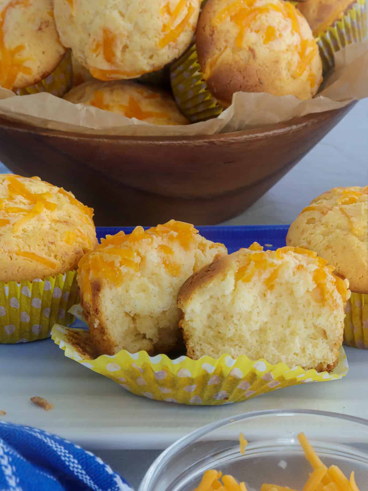 split cupcakes on a paper muffin cup.