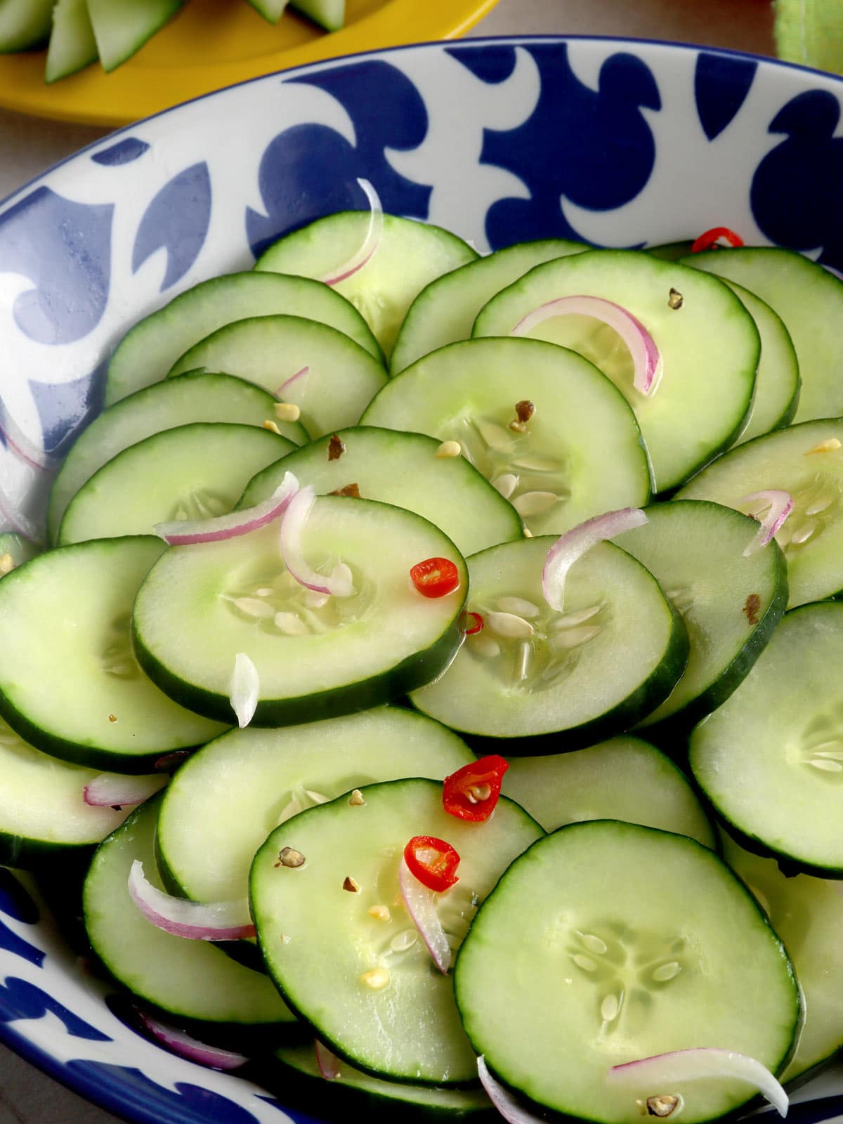 Enasaladang Pipino in a blue bowl