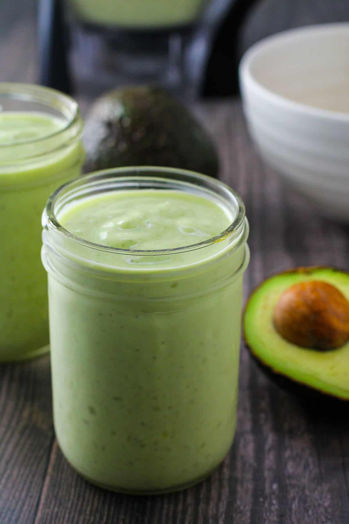 Avocado Milkshake in a mason jar