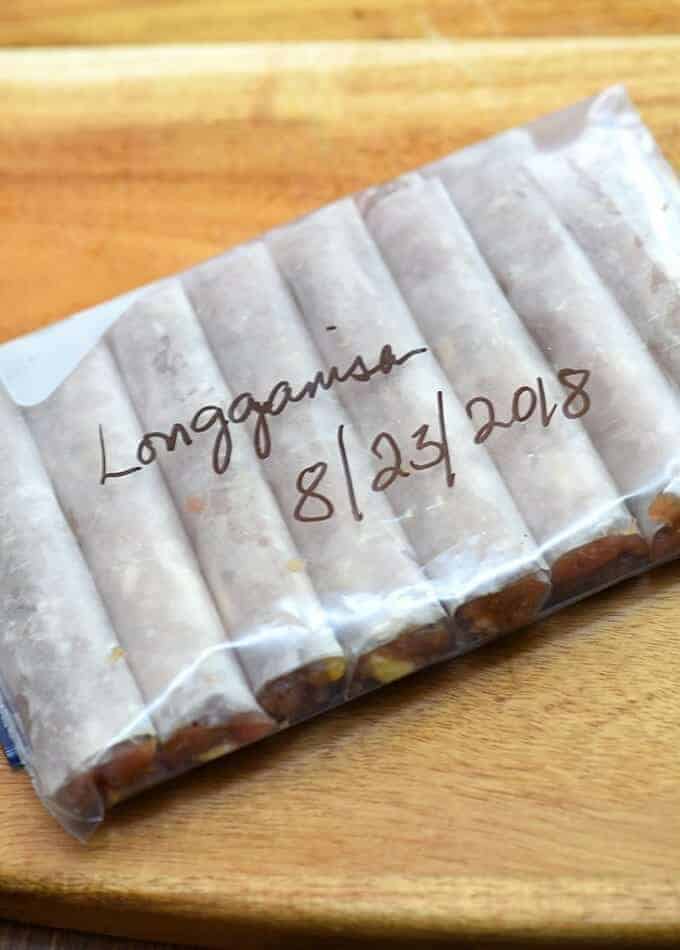 wrapped skinless longganisa in a resealable bag labeled and dated to freeze