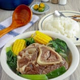 bulalo with corn and pechay in a bowl