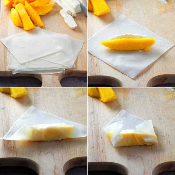 wrapping mango cream cheese turon