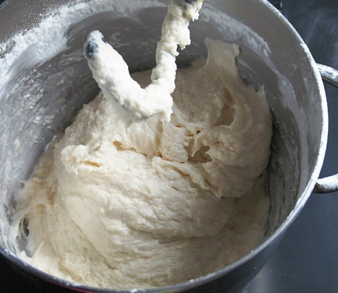 bread dough in a stand mixer