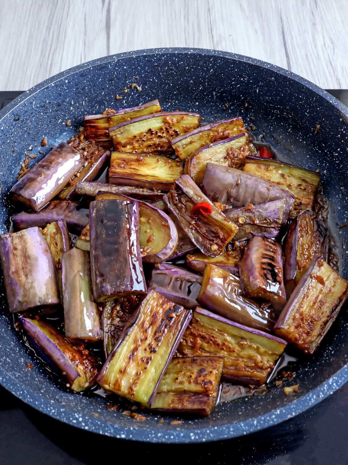 eggplant adobo in a pan
