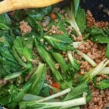 Ginisang Pechay with ground pork in a pan