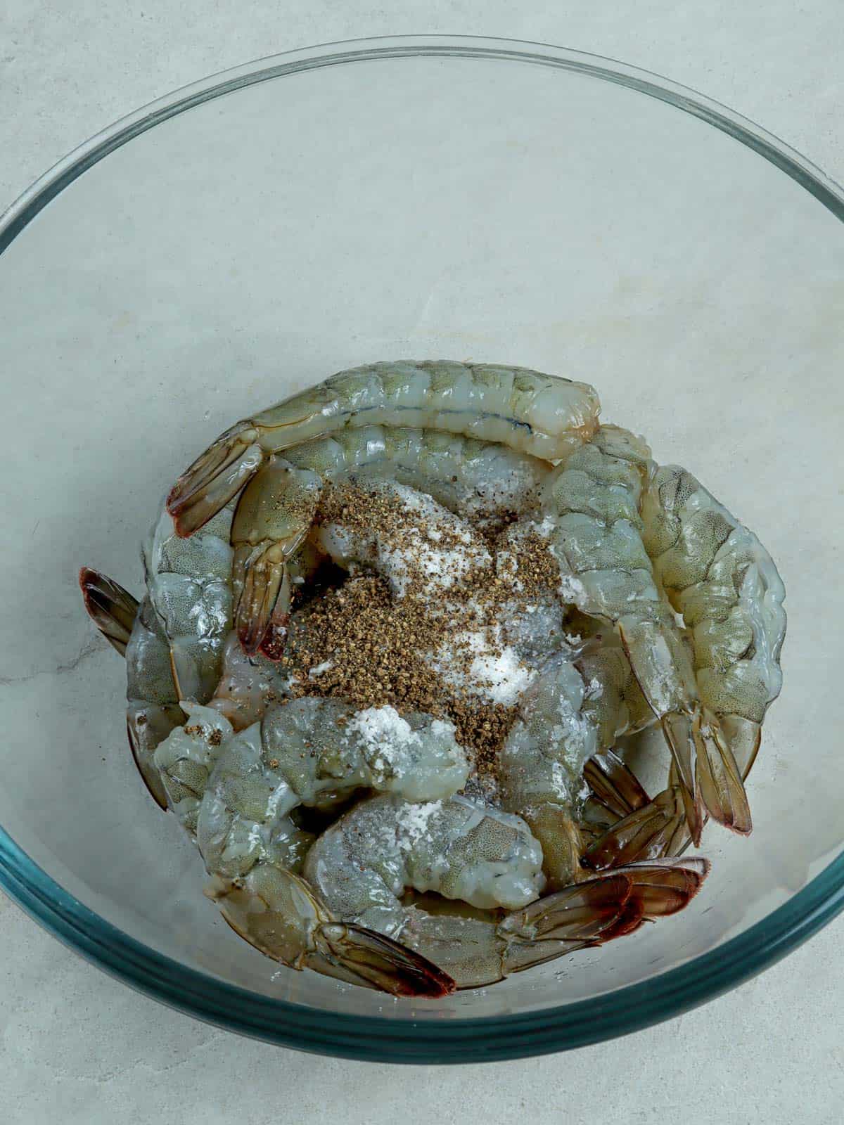 marinating shrimp in bowl