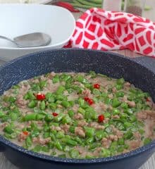 gising gising dish with ground pork in a skillet