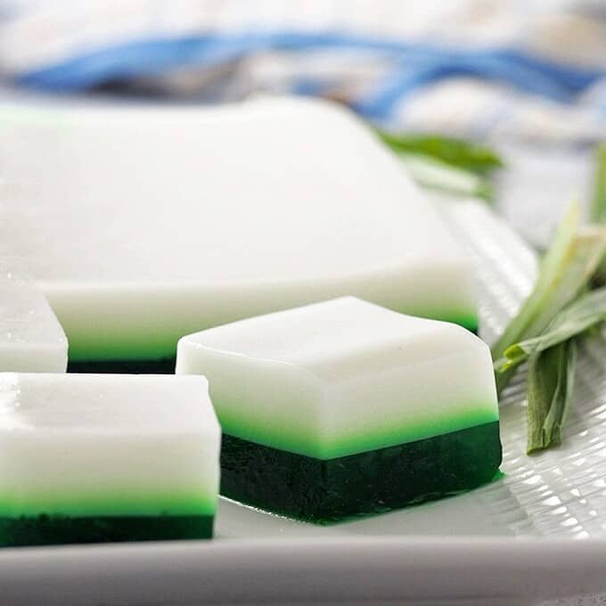 pandan coconut jelly on a white platter