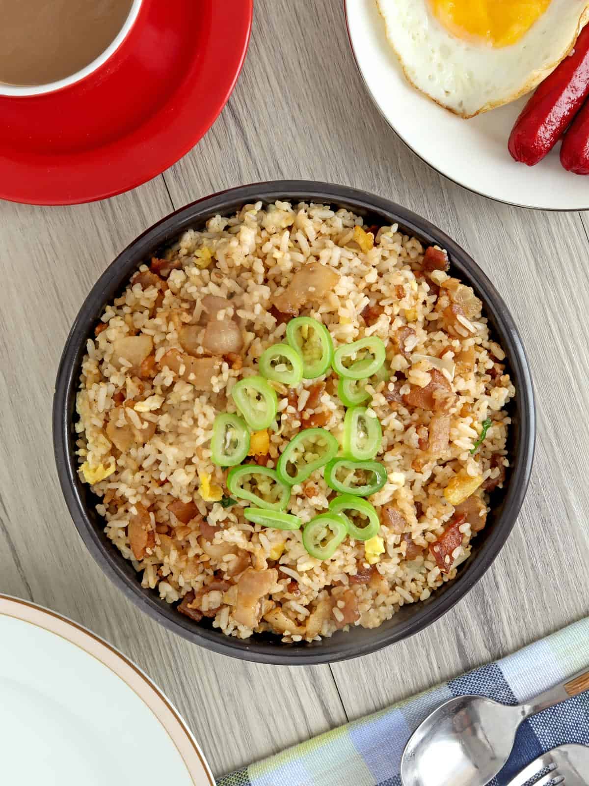 Bacon Fried Rice in a serving bowl