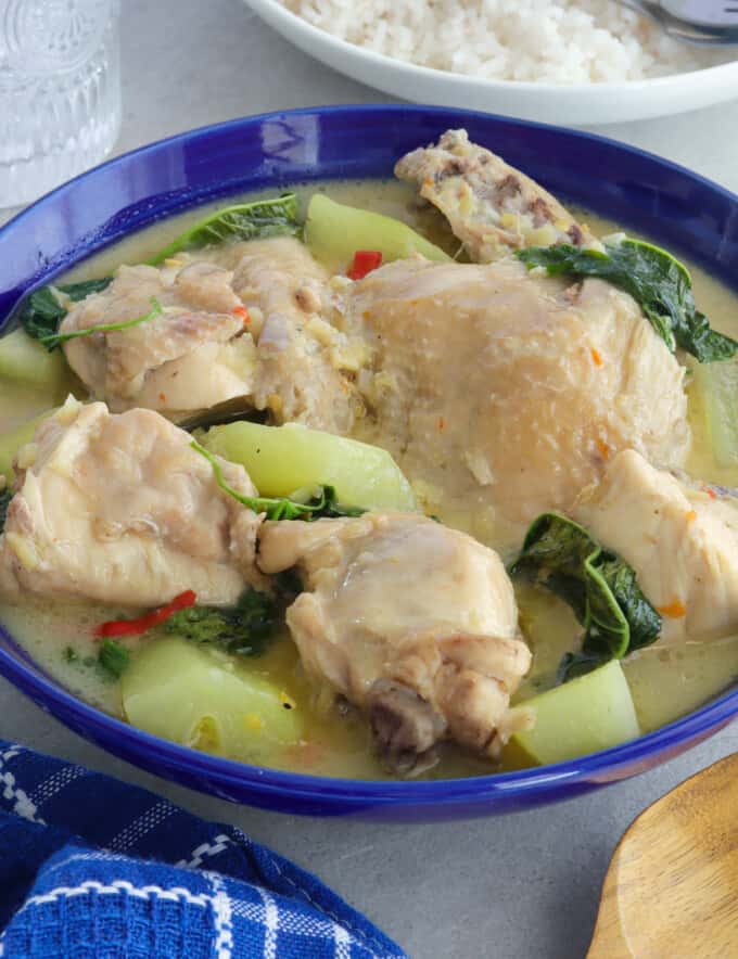 Chicken Halang-Halang in a blue bowl.