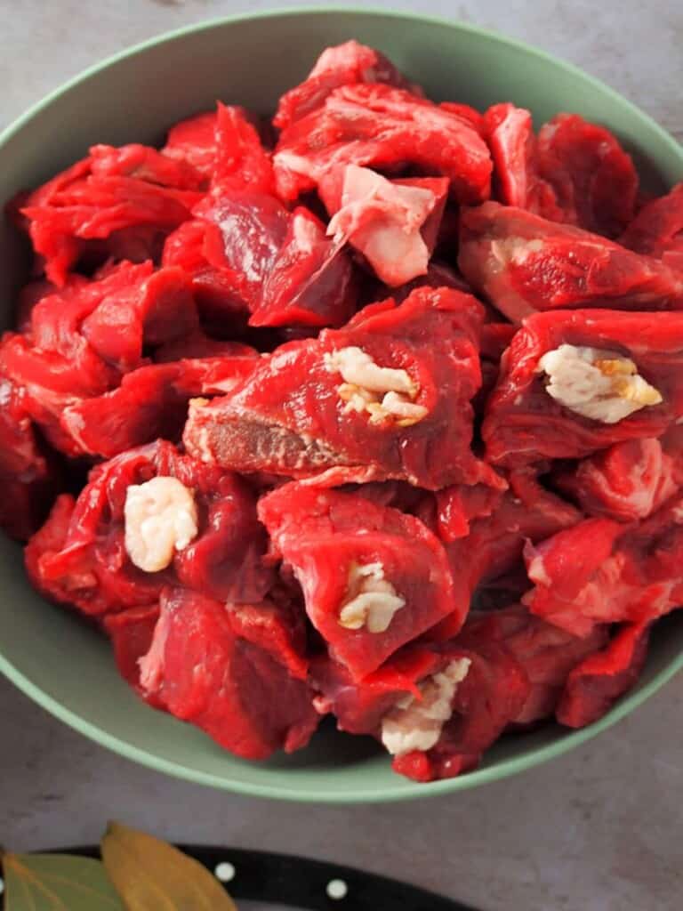 larded beef chunks in a bowl
