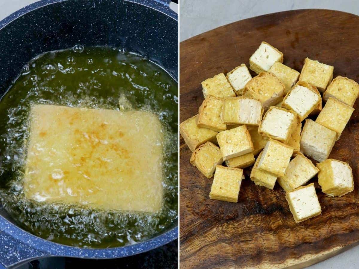 deep-fried and cubed tofu