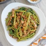 Adobong Kangkong in a white serving bowl