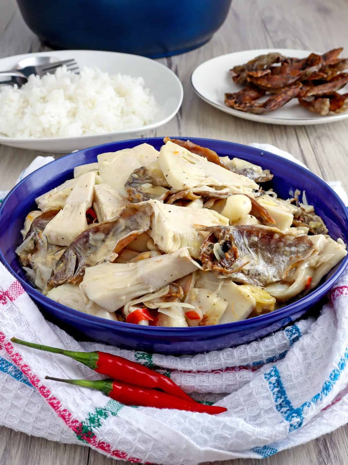 Ginataang Langka with Danggit in a bowl serving bowl