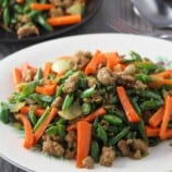 Pork and Green Bean Stir-fry on a white serving platter