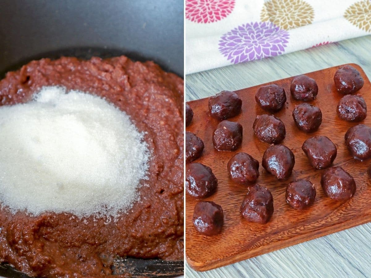 red bean paste shaped into balls