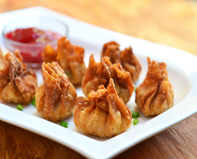 This wontons are golden brown and fried to perfection. 