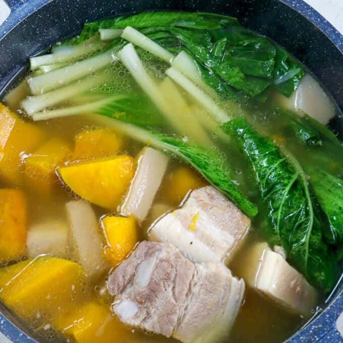 pork nilaga in a casserole pot