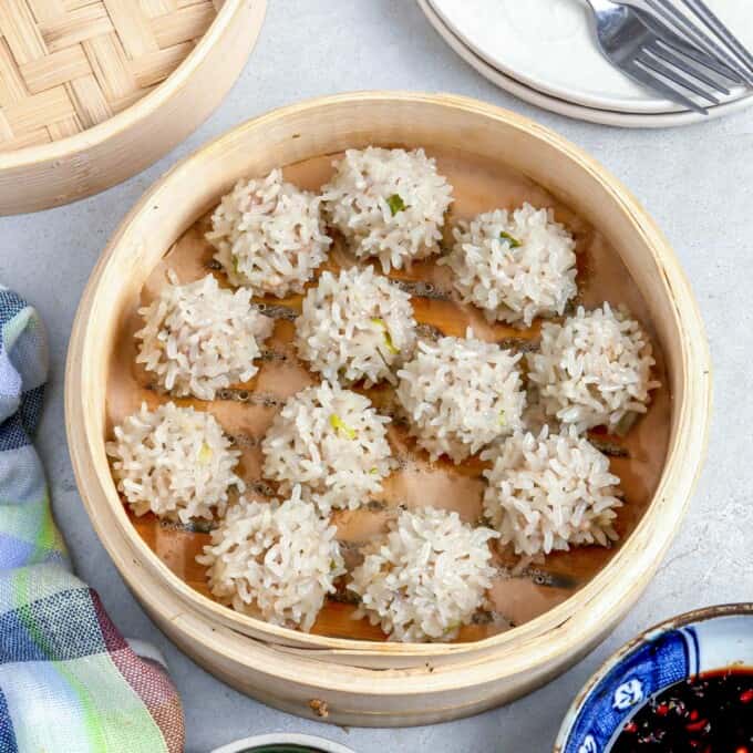 Chinese pearl balls in a steamer