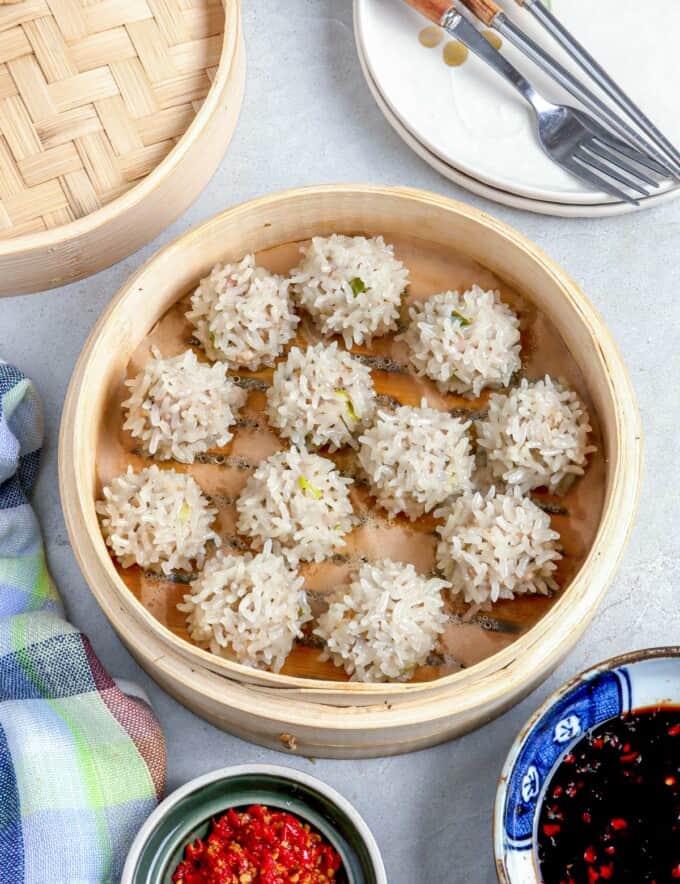 Chinese pearl balls in a steamer