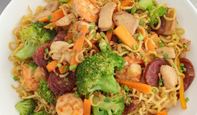 Mock Pancit Canton Stir-Fry on a white plate