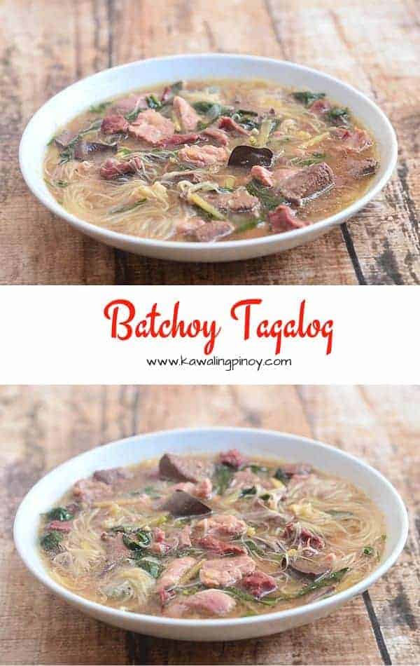 Batchoy Tagalog is a hearty soup made with pork, pork innards, blood and miswa in a ginger-flavored broth; perfect comfort food for cold, rainy days!