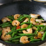 Green Bean and Shrimp Stir-fry in a wok