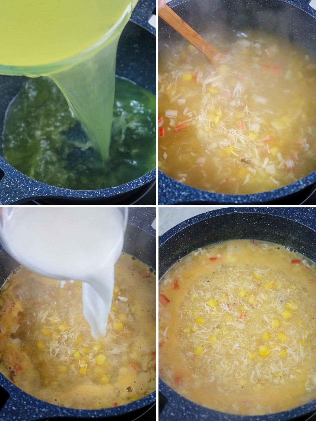 making Crab and Corn Soup in a pot