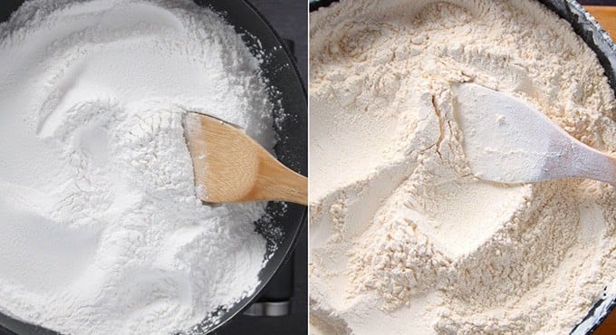 glutinous rice flour toasted in a pan