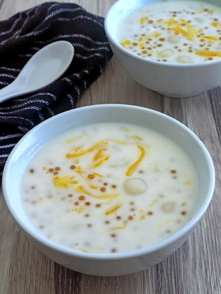 Ginataang Bilo- Bilo in a white bowls