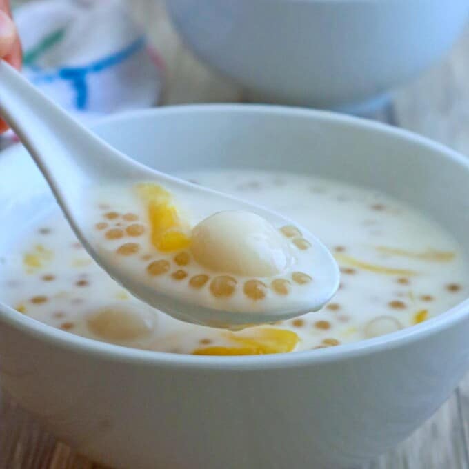 eating ginataang bilo-bilo from a bowl