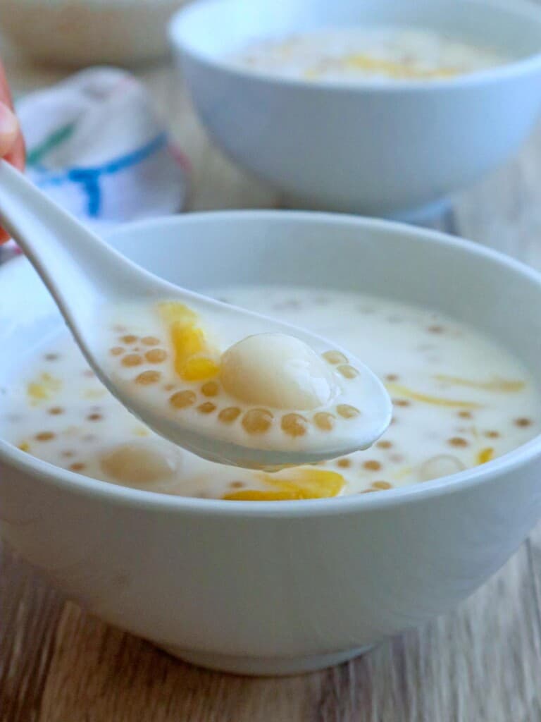 eating ginataang bilo-bilo from a bowl