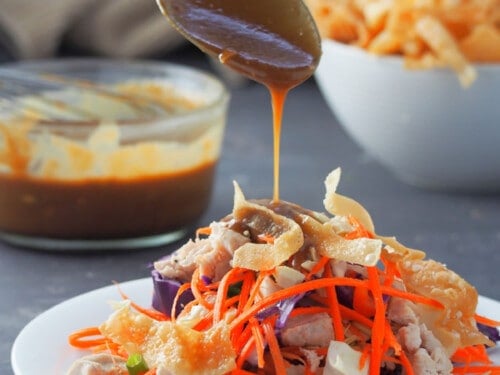 chinese chicken salad with red chile peanut dressing Chinese Chicken Salad with Red Chile Peanut Dressing