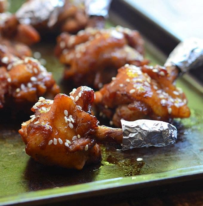 These chicken lollipops have a nice crust and tasty sauce coating. 