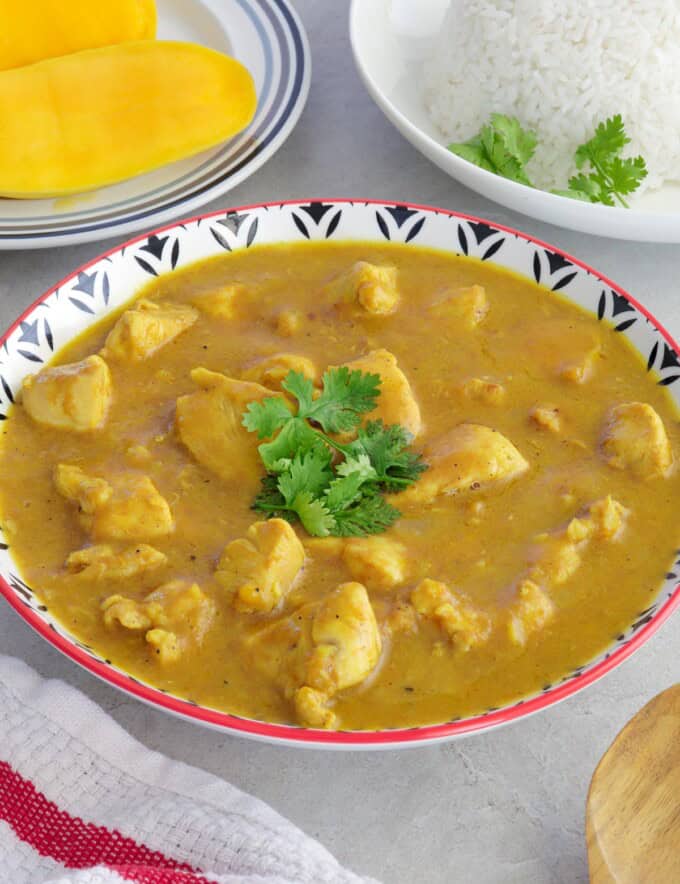 Mango Curry Chicken in a serving bowl.