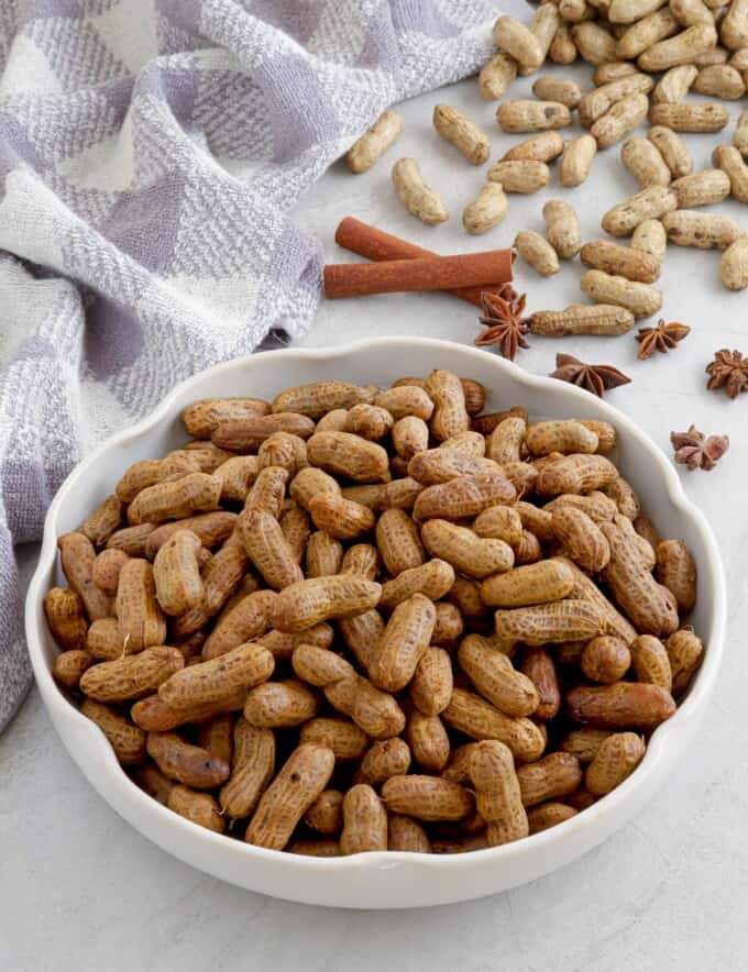 Chinese Boiled Peanuts in a white serving bowl