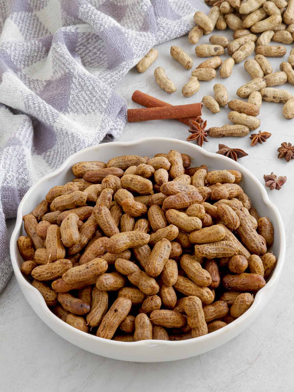 Chinese Boiled Peanuts in a white serving bowl