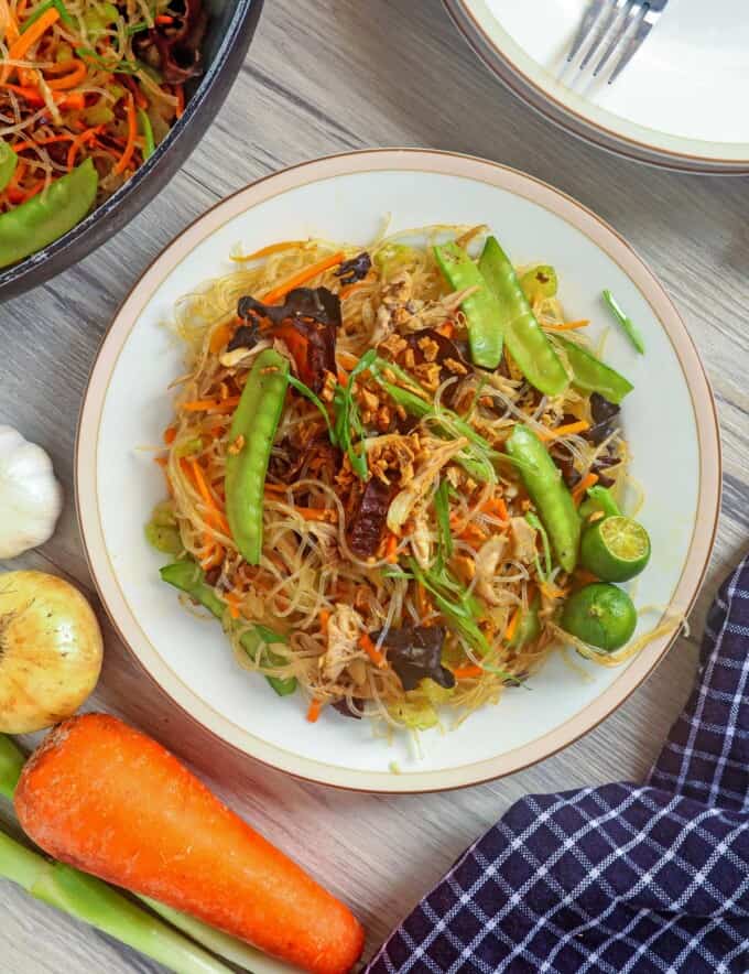 Pancit Sotanghon on a serving plate