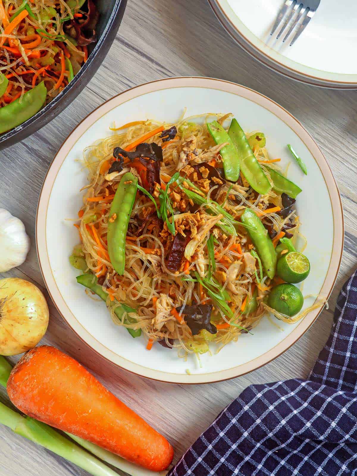 Pancit Sotanghon on a serving plate