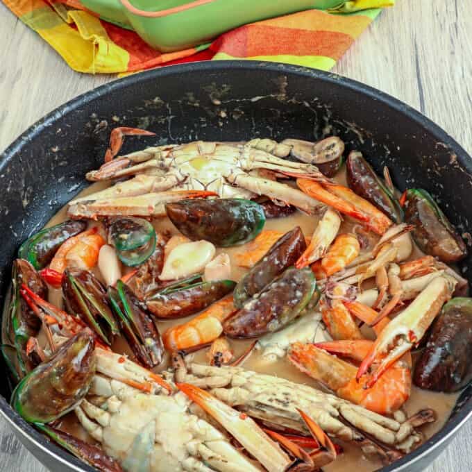 Ginataang Seafood in a wide pan