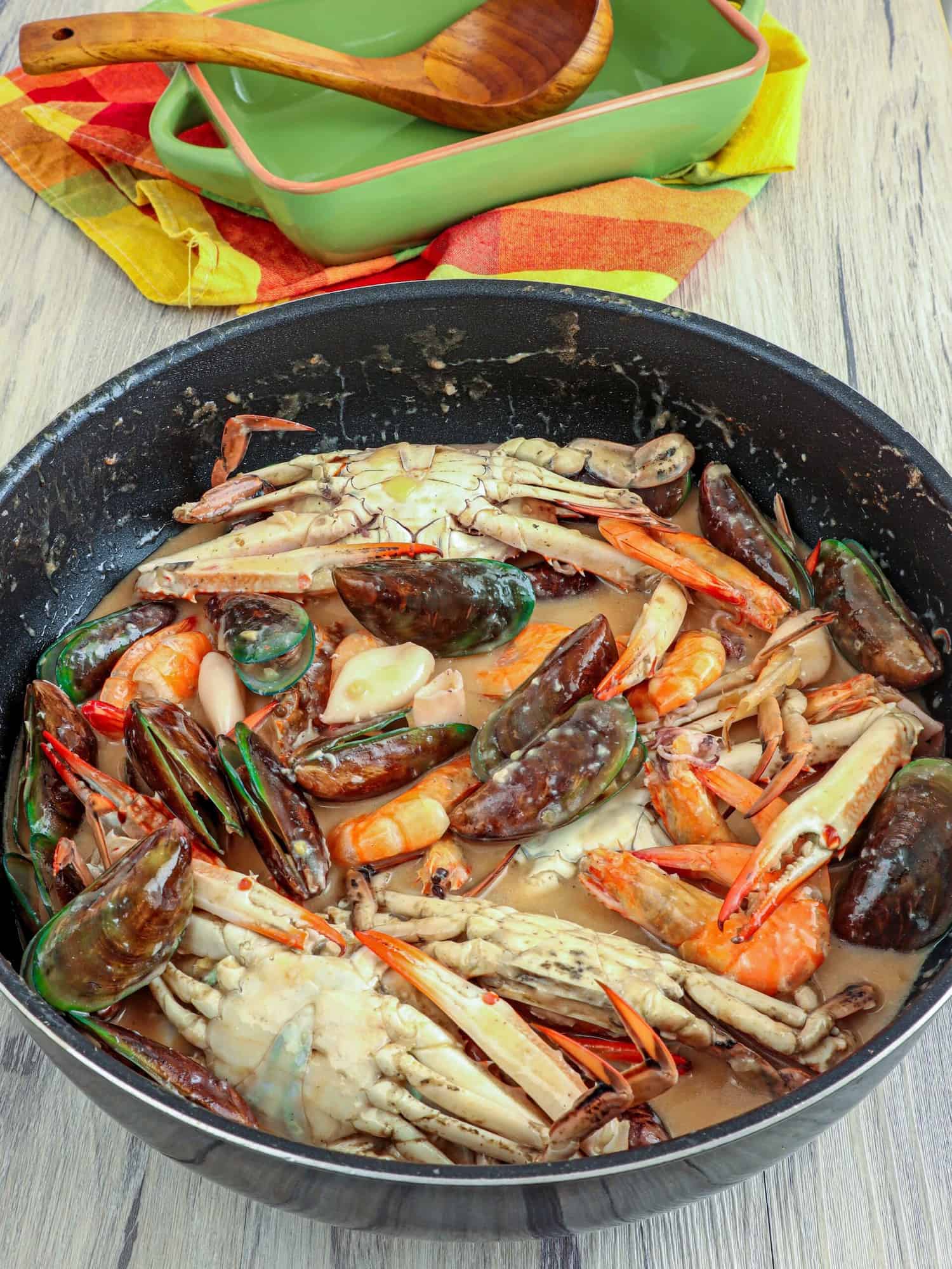Ginataang Seafood in a wide pan